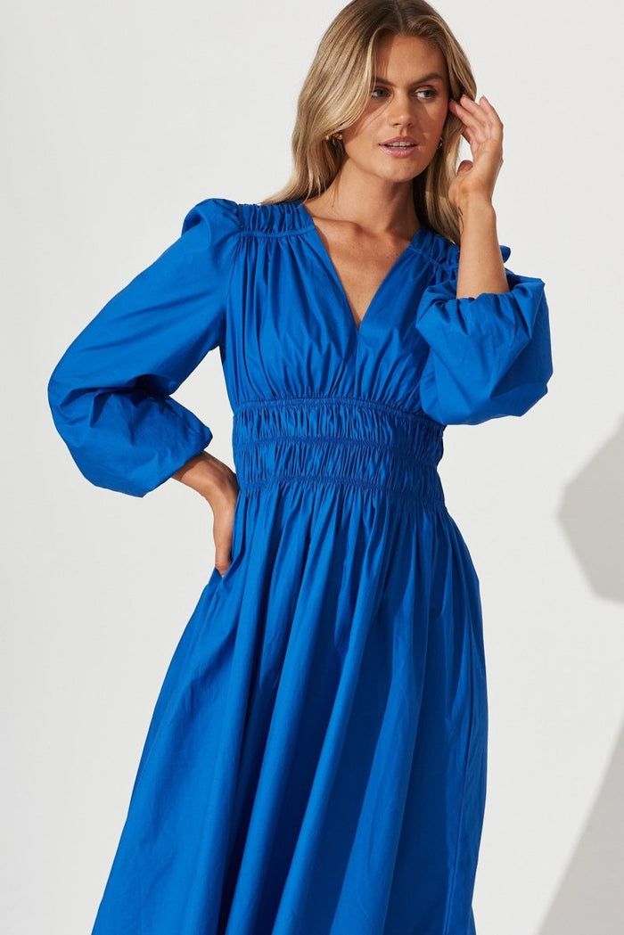 Cammeray Midi Dress In Cobalt Blue Cotton - St Frock (Dev)