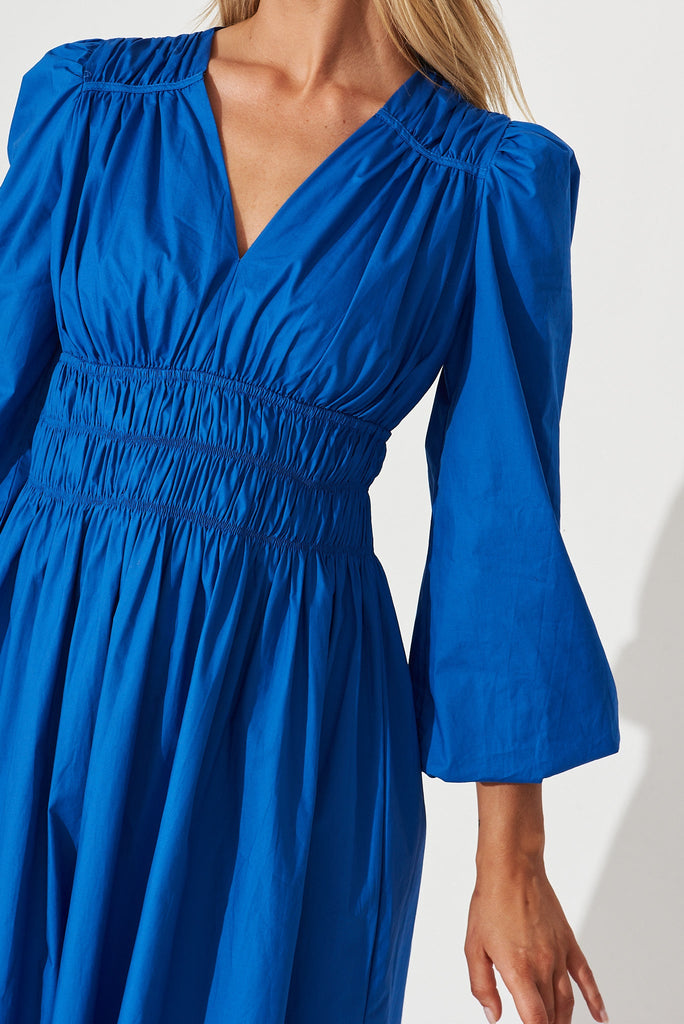 Cammeray Midi Dress In Cobalt Blue Cotton - detail
