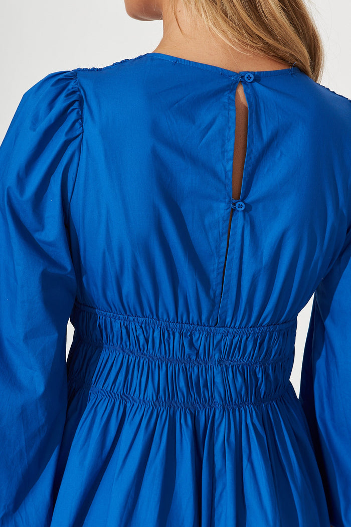 Cammeray Midi Dress In Cobalt Blue Cotton - detail