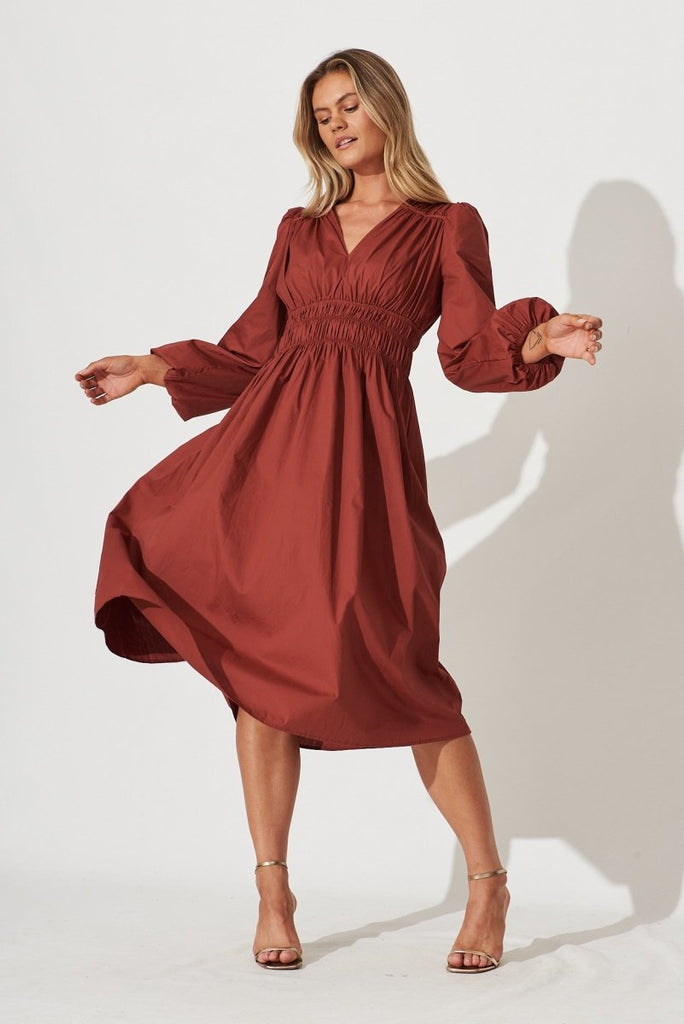 Cammeray Midi Dress In Rust Cotton - St Frock (Dev)