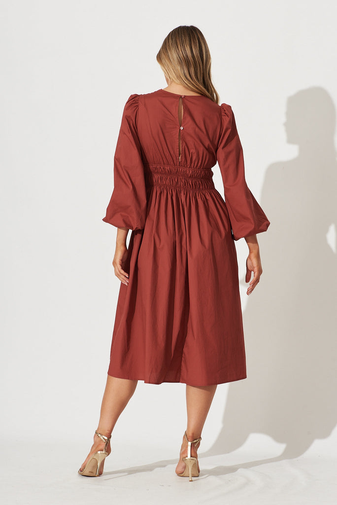 Cammeray Midi Dress In Rust Cotton - back