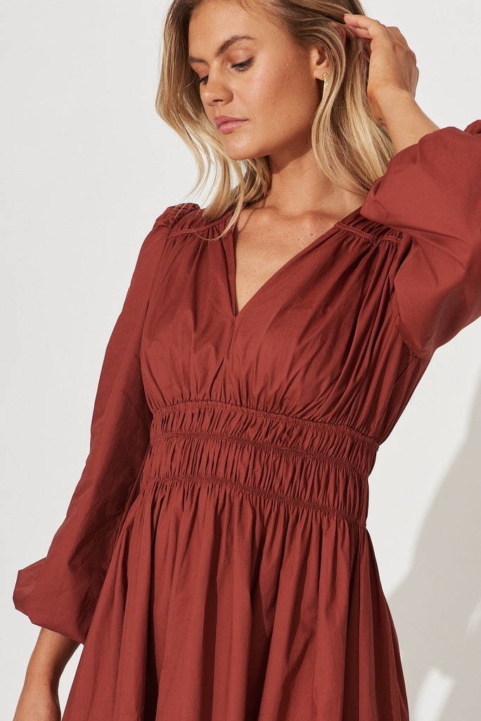 Cammeray Midi Dress In Rust Cotton - detail