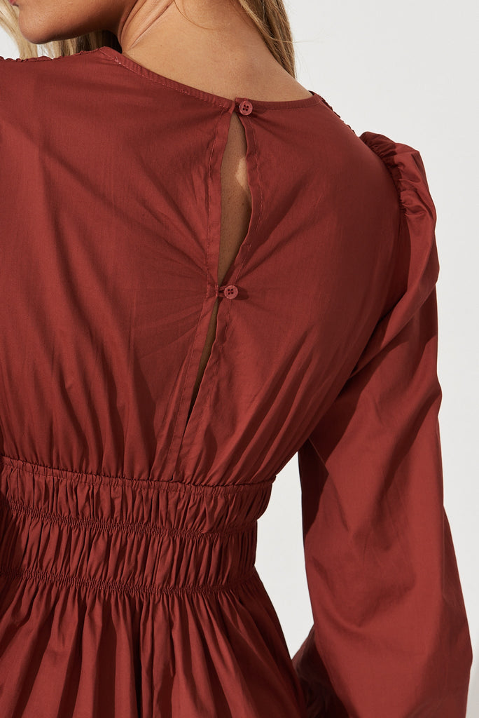 Cammeray Midi Dress In Rust Cotton - detail