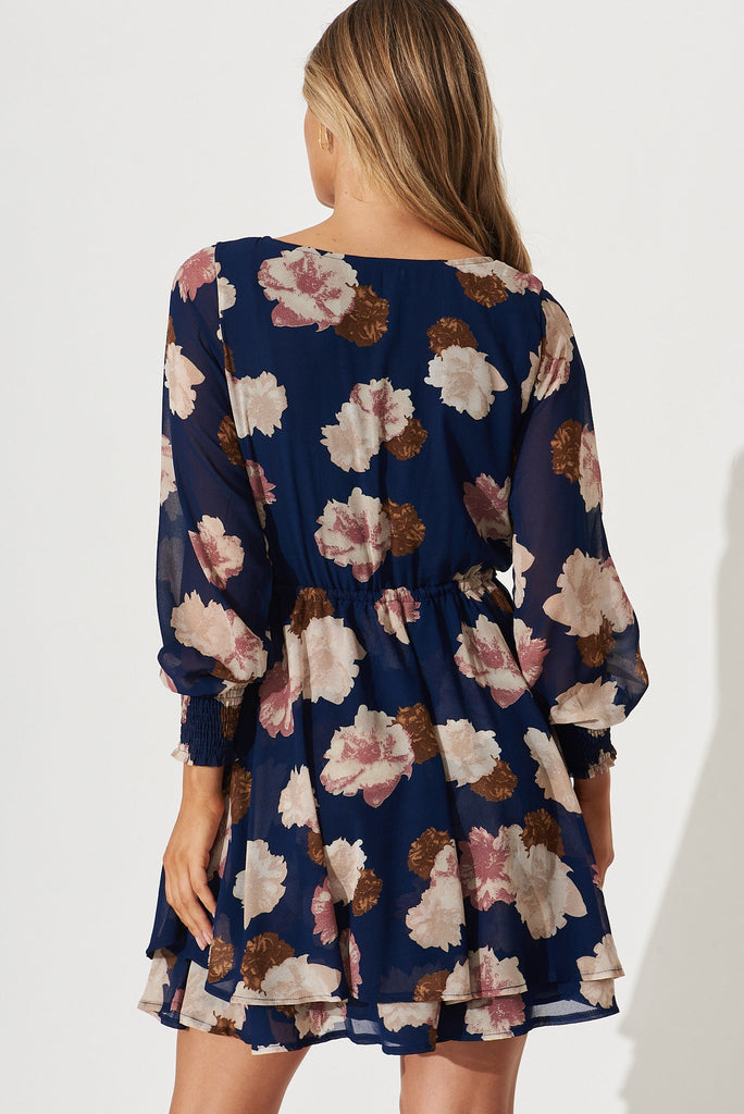 Rachel Dress In Navy With Blush Floral Chiffon - back