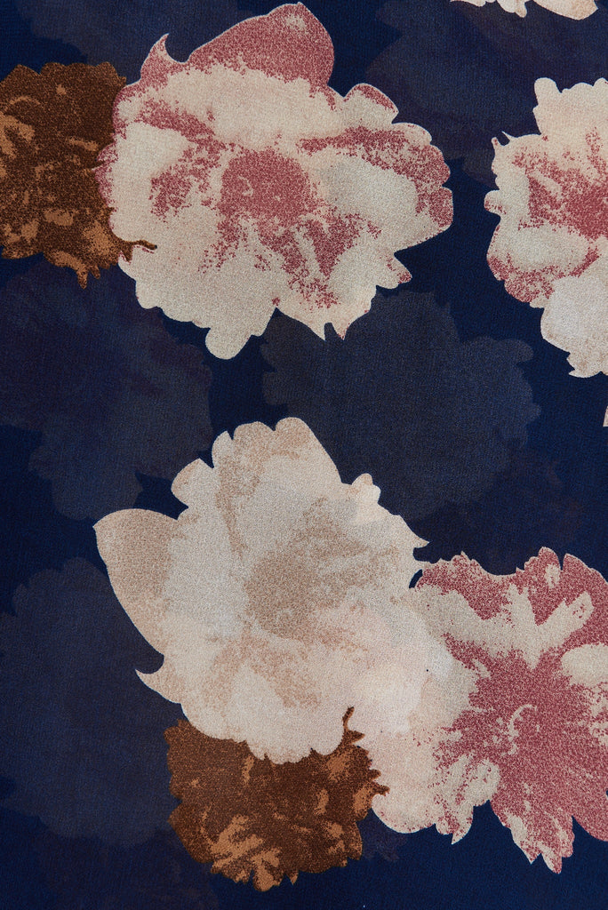 Rachel Dress In Navy With Blush Floral Chiffon - fabric
