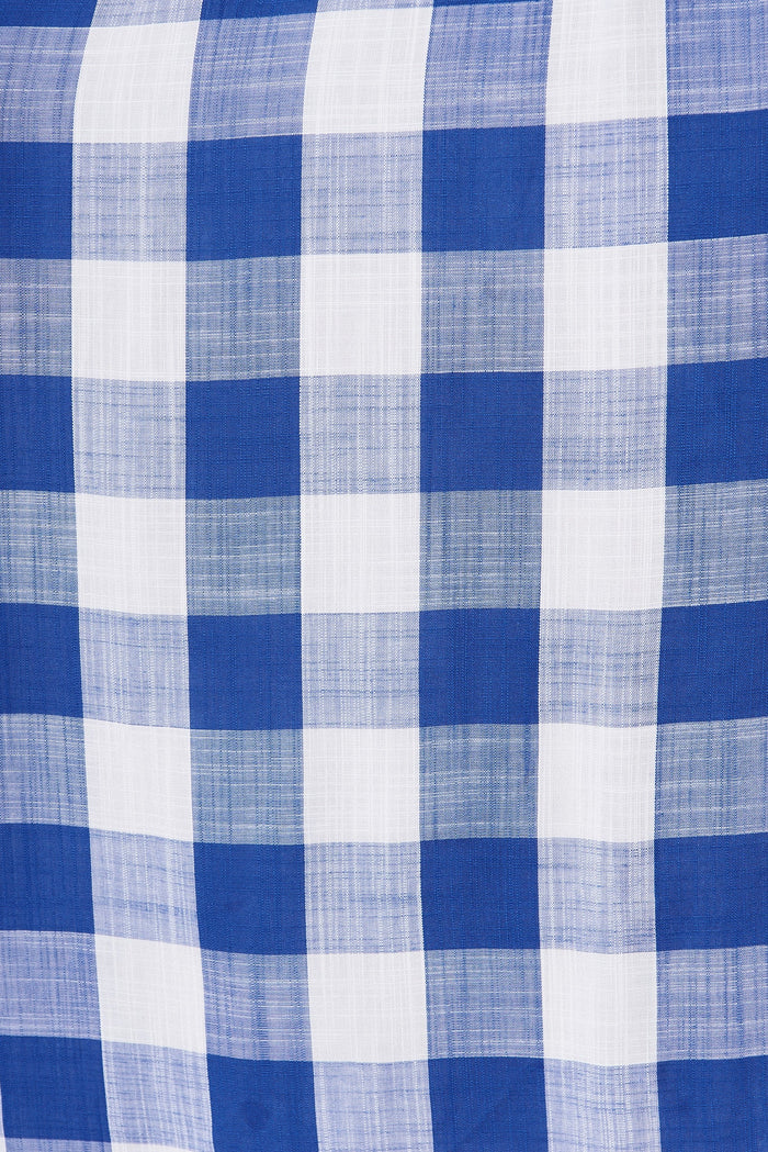 Zara Midi Dress In Cobalt Blue With White Gingham - fabric