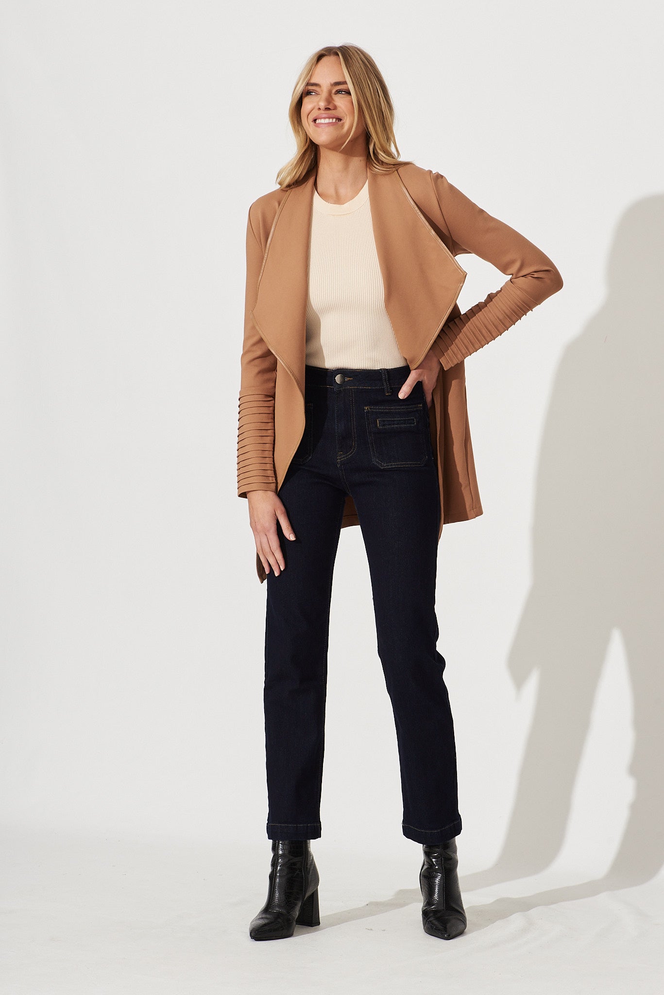Lynda Jacket In Tan - full length