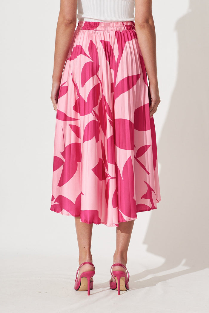 Allied Midi Pleat Skirt In Pink With Fuchsia Print - back