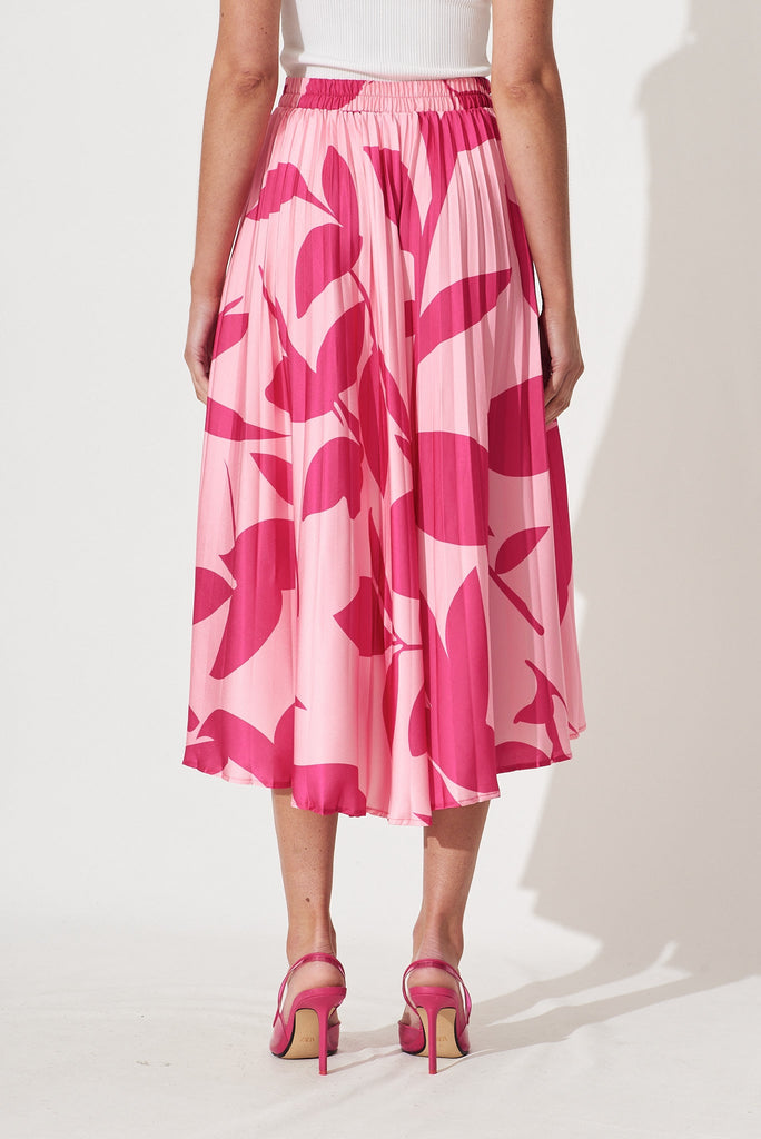 Allied Midi Pleat Skirt In Pink With Fuchsia Print - back