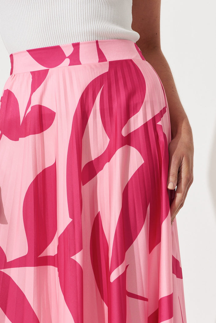 Allied Midi Pleat Skirt In Pink With Fuchsia Print - detail