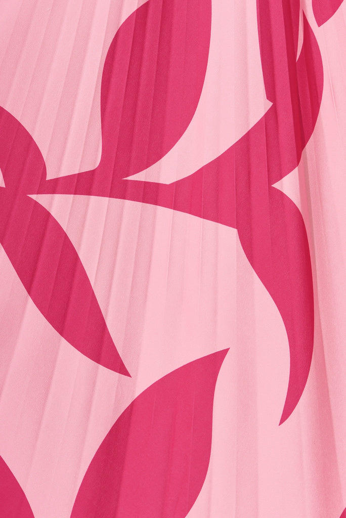 Allied Midi Pleat Skirt In Pink With Fuchsia Print - fabric