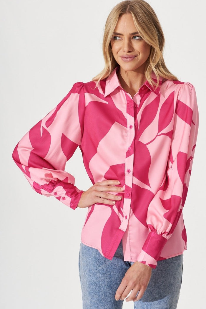 Callia Shirt In Pink With Fuchsia Print - St Frock (Dev)