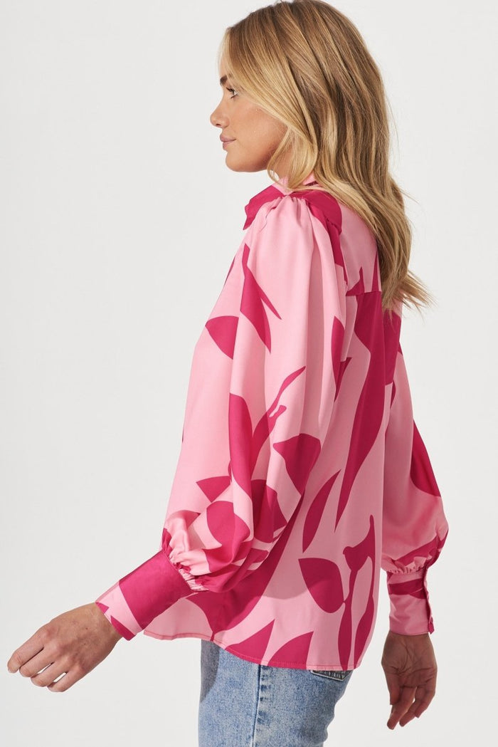 Callia Shirt In Pink With Fuchsia Print - St Frock (Dev)