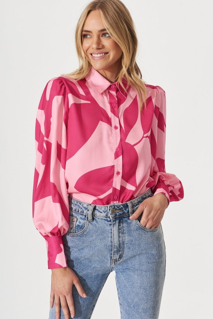 Callia Shirt In Pink With Fuchsia Print - St Frock (Dev)