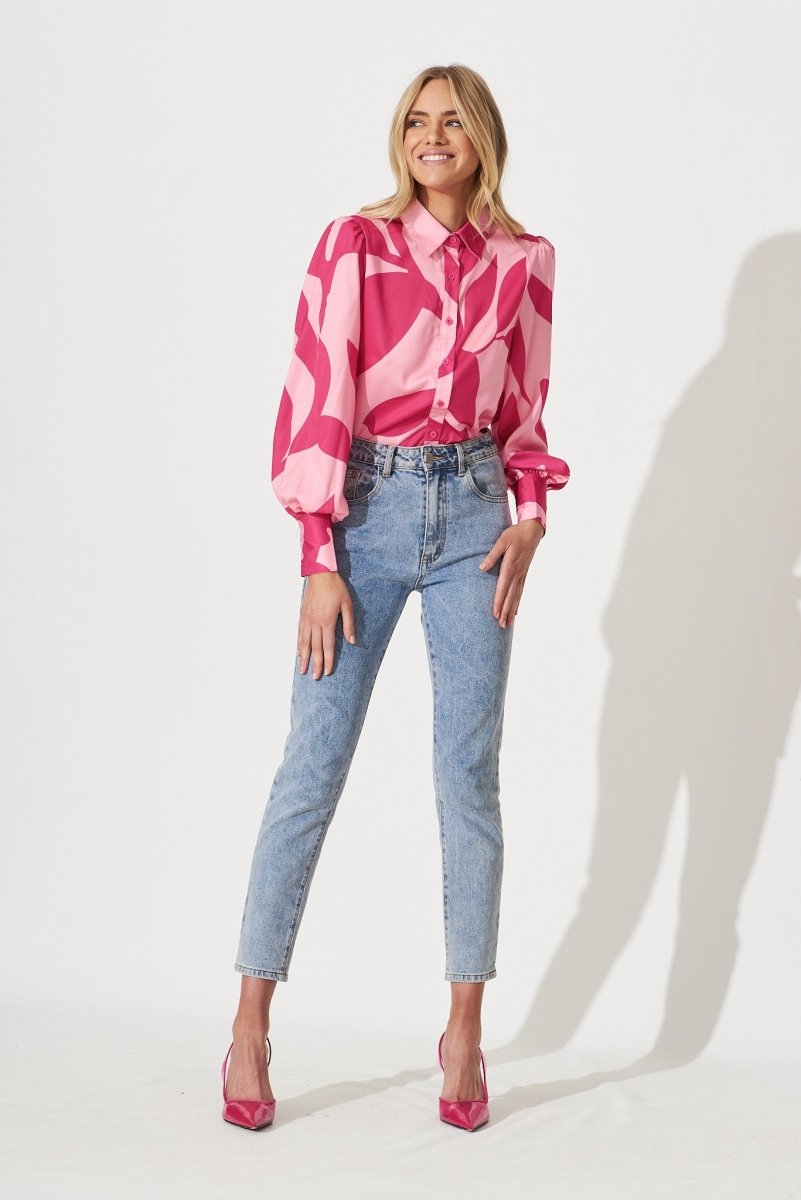 Callia Shirt In Pink With Fuchsia Print - St Frock (Dev)