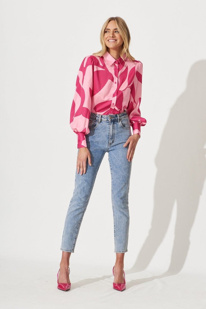 Callia Shirt In Pink With Fuchsia Print - St Frock (Dev)
