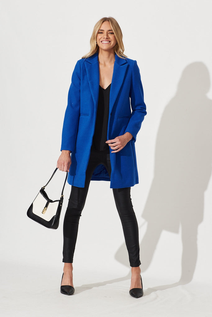 Prato Coat In Cobalt Blue - full length