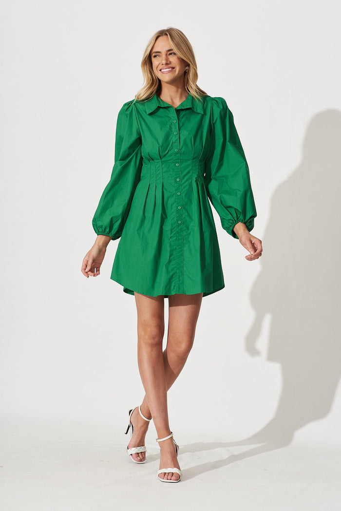 Geneva Dress In Green Cotton - full length