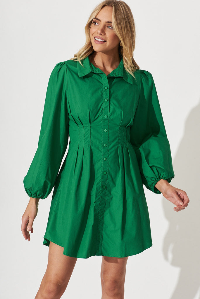 Geneva Dress In Green Cotton - front