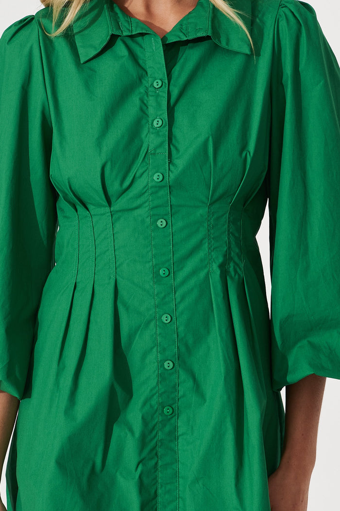 Geneva Dress In Green Cotton - detail