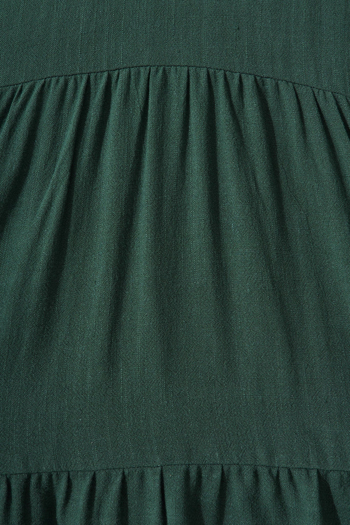 Trixie Tiered Smock Dress In Green Linen - fabric