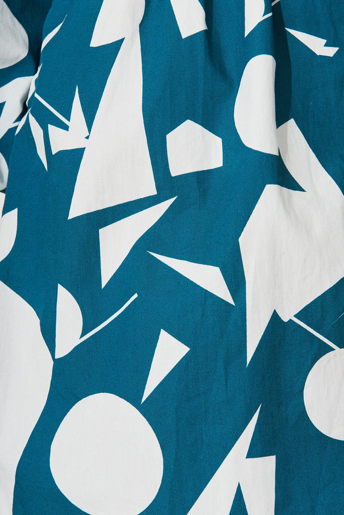Geneva Dress In Teal With White Print Cotton - fabric