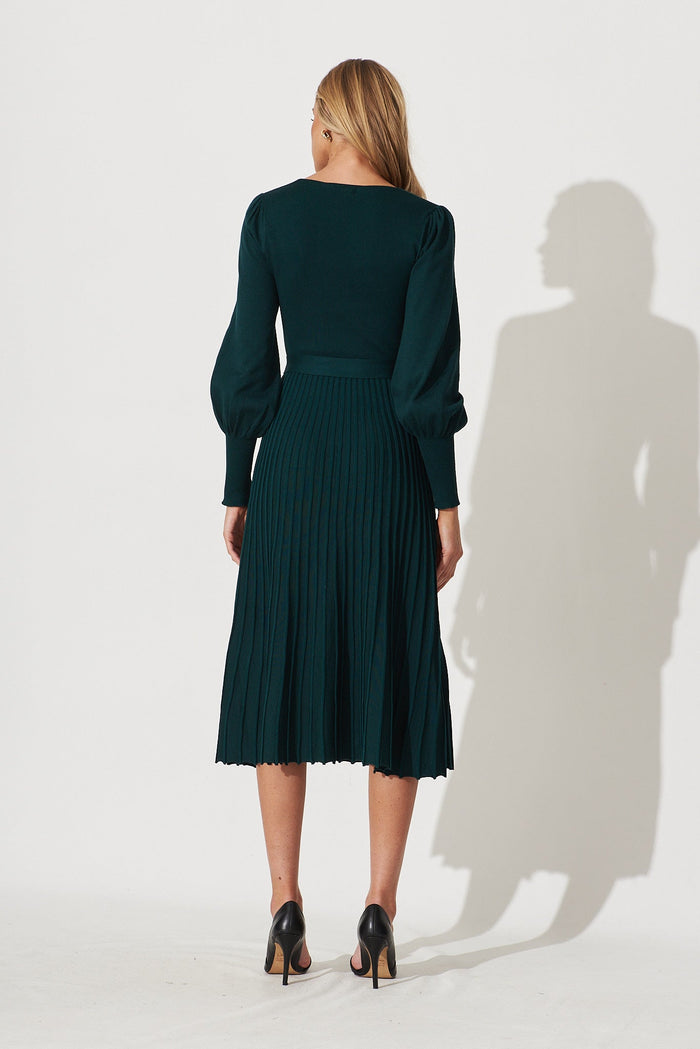 Albi Midi Knit Dress In Emerald Cotton Blend - back
