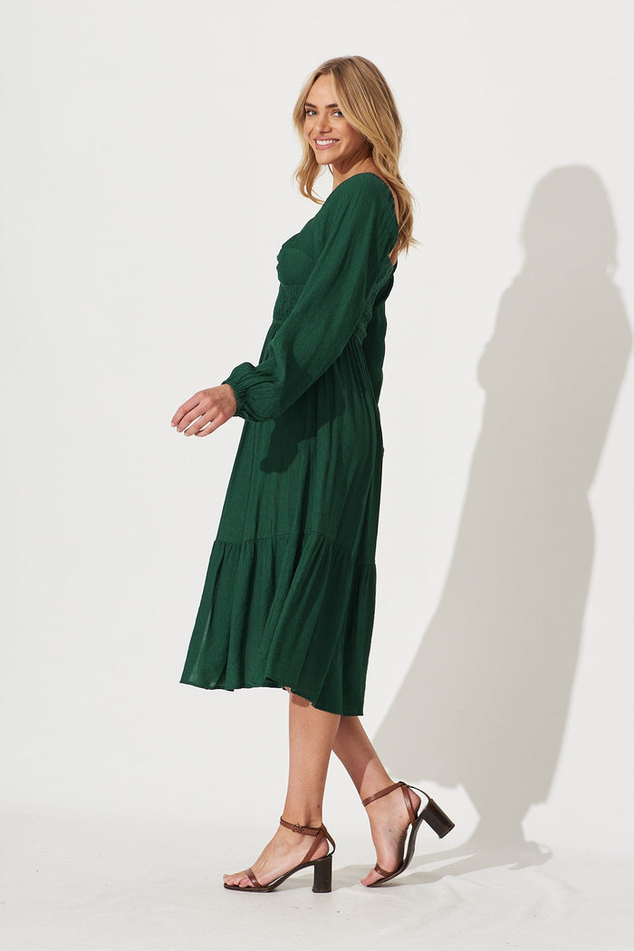 Antigua Midi Dress In Emerald Cotton Blend - side