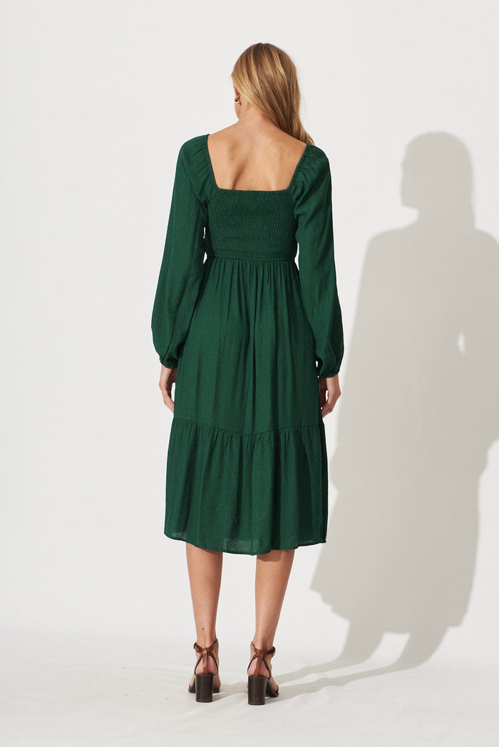 Antigua Midi Dress In Emerald Cotton Blend - back
