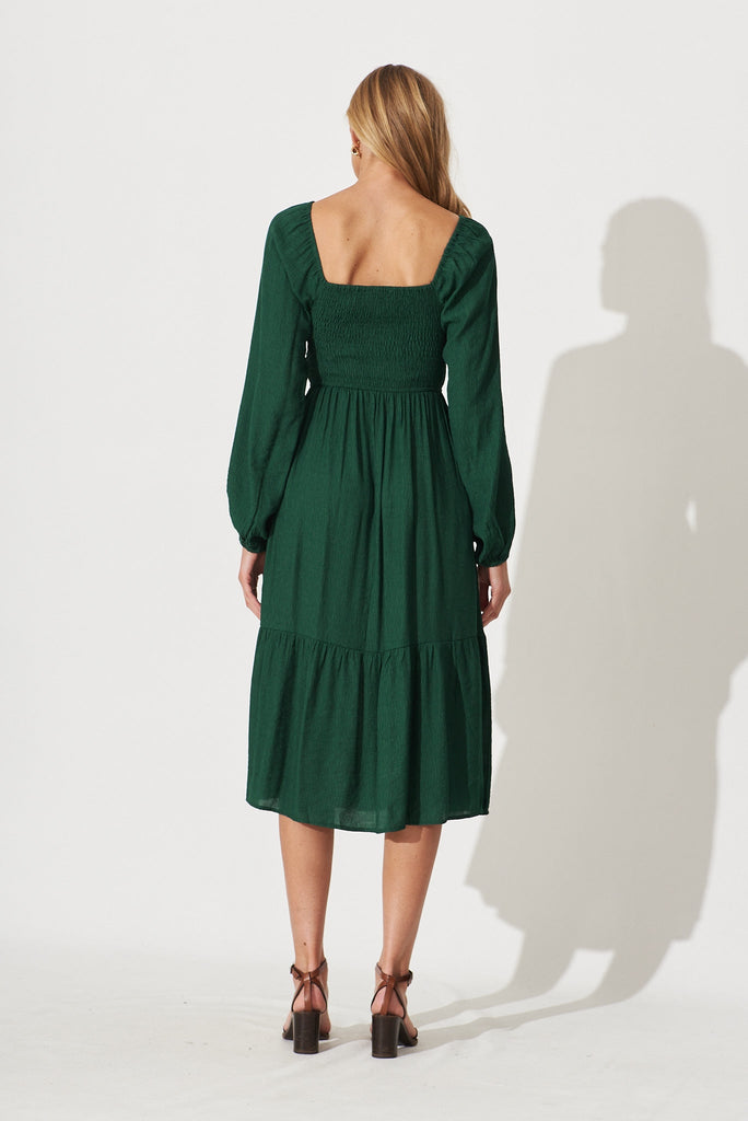 Antigua Midi Dress In Emerald Cotton Blend - back