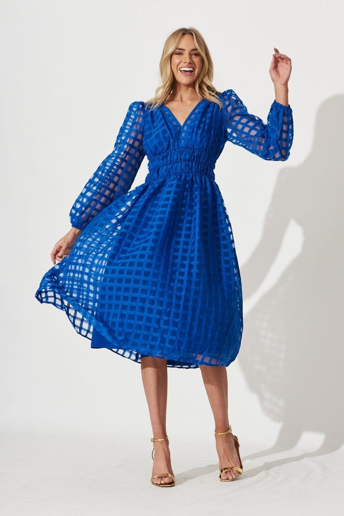 Cammeray Midi Dress In Cobalt Blue Organza - St Frock (Dev)