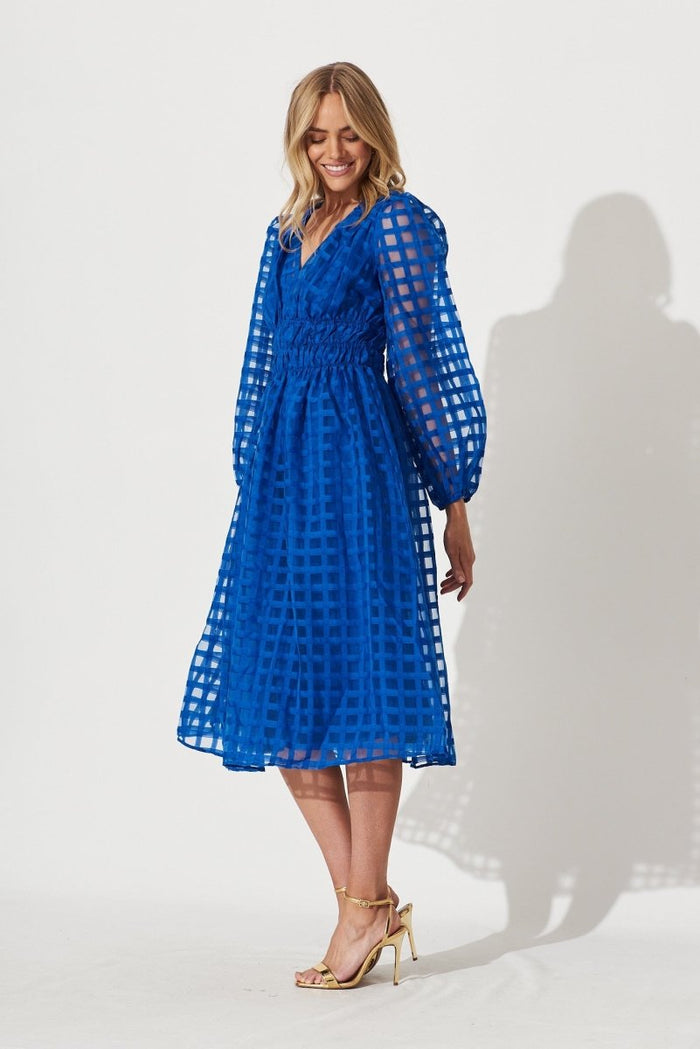 Cammeray Midi Dress In Cobalt Blue Organza - St Frock (Dev)