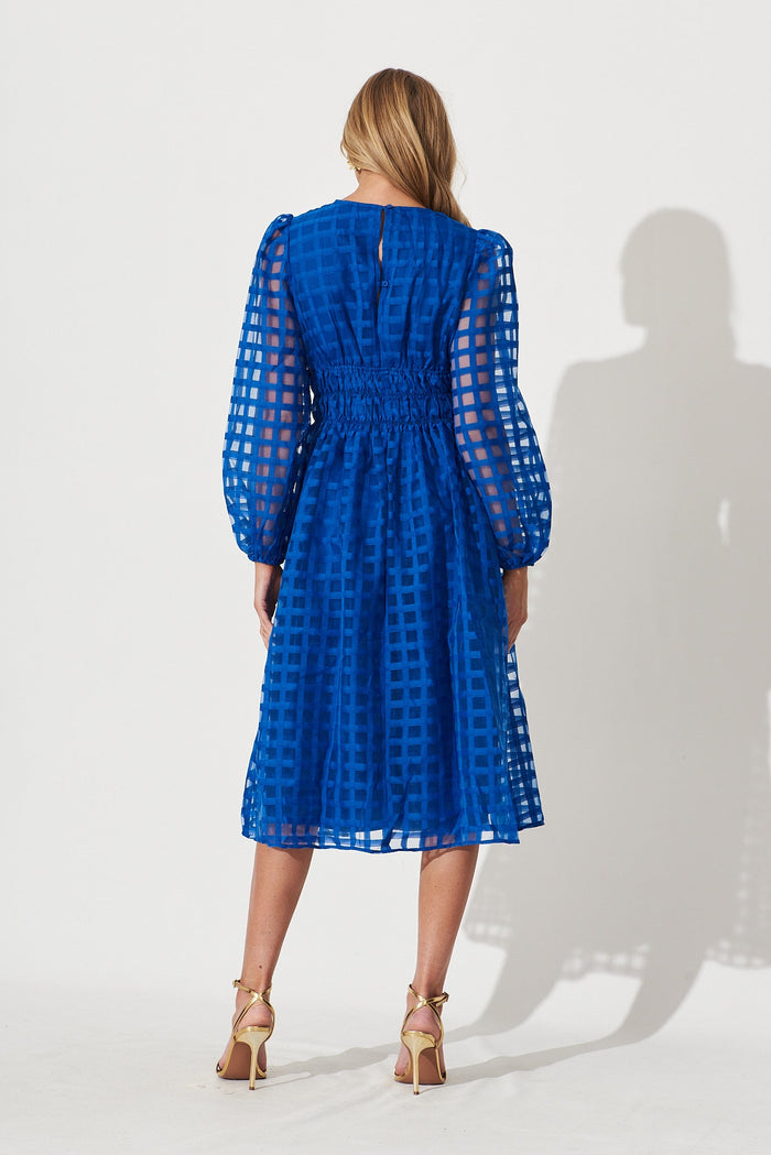 Cammeray Midi Dress In Cobalt Blue Organza - back