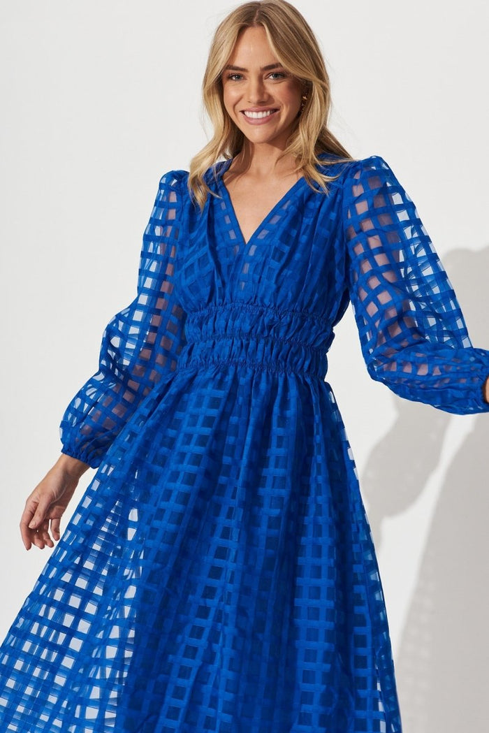 Cammeray Midi Dress In Cobalt Blue Organza - St Frock (Dev)