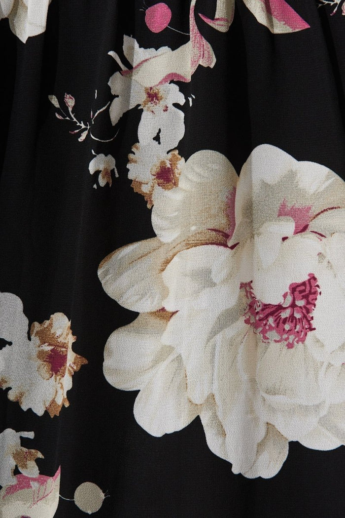 Brittney Midi Dress In Black Floral Chiffon - St Frock (Dev)