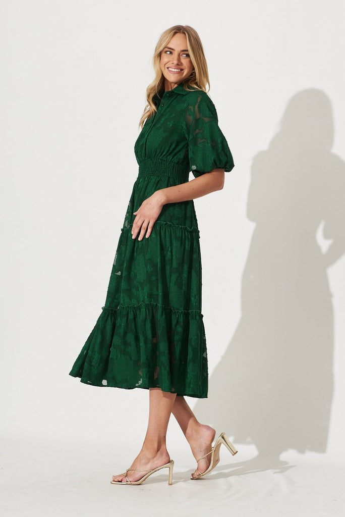 Brittney Midi Dress In Emerald Burnout Chiffon - St Frock (Dev)