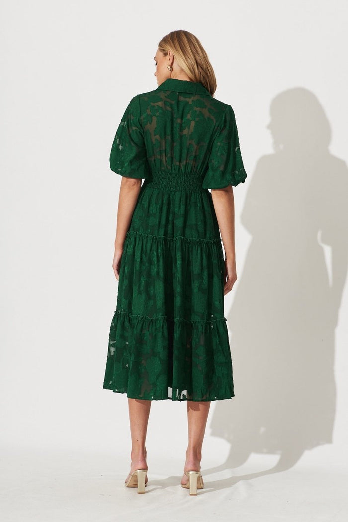 Brittney Midi Dress In Emerald Burnout Chiffon - St Frock (Dev)