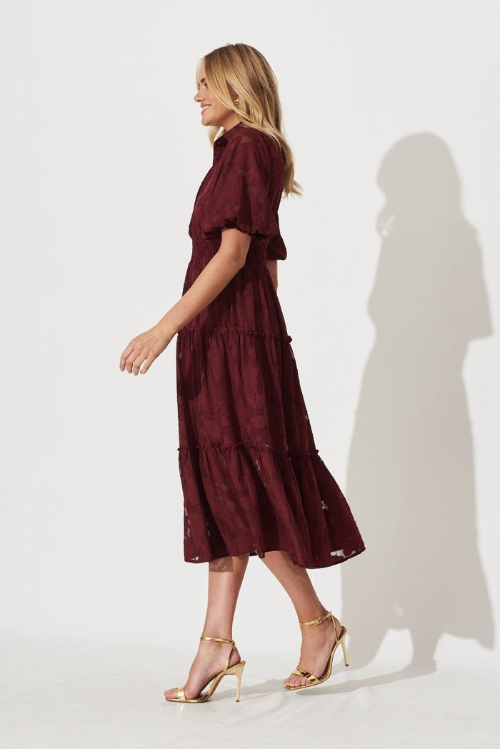 Brittney Midi Dress In Wine Burnout Chiffon - St Frock (Dev)