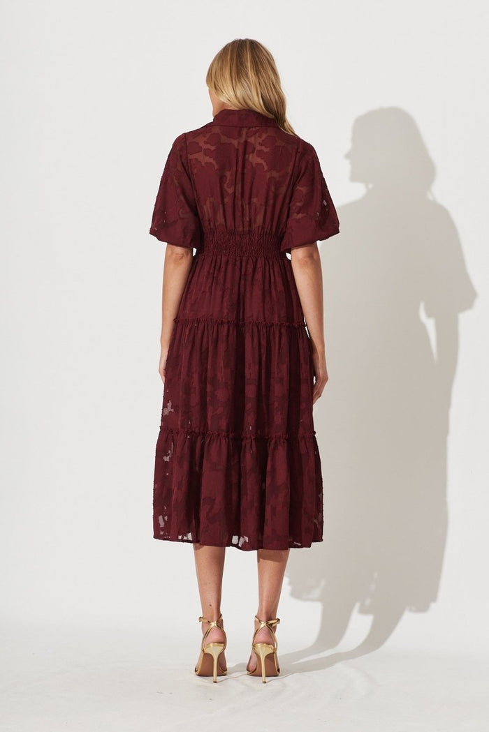Brittney Midi Dress In Wine Burnout Chiffon - St Frock (Dev)