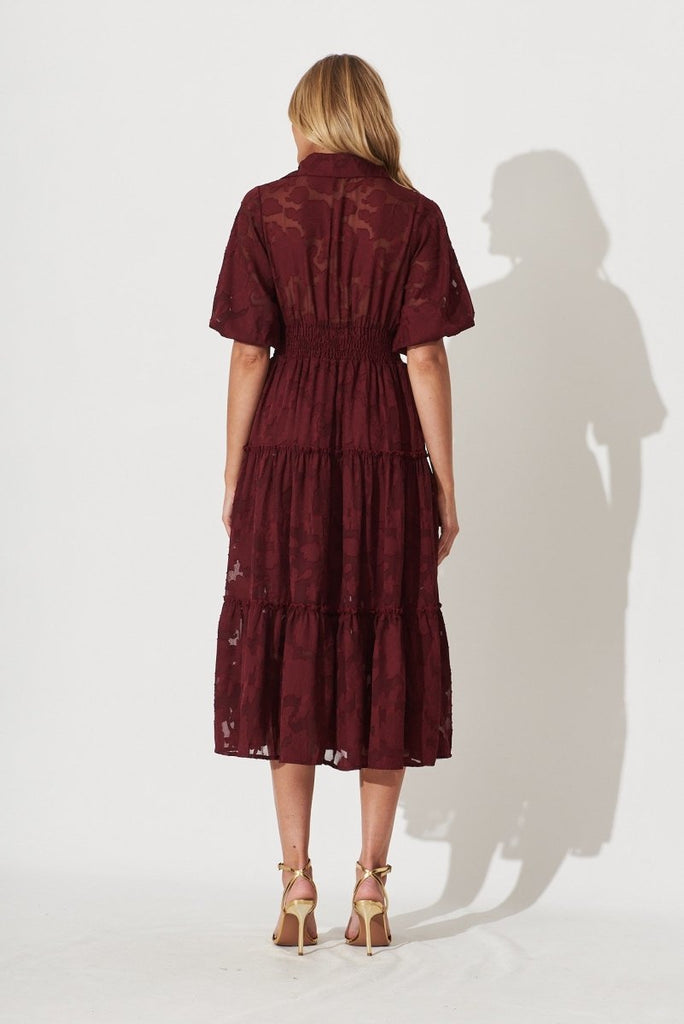 Brittney Midi Dress In Wine Burnout Chiffon - St Frock (Dev)