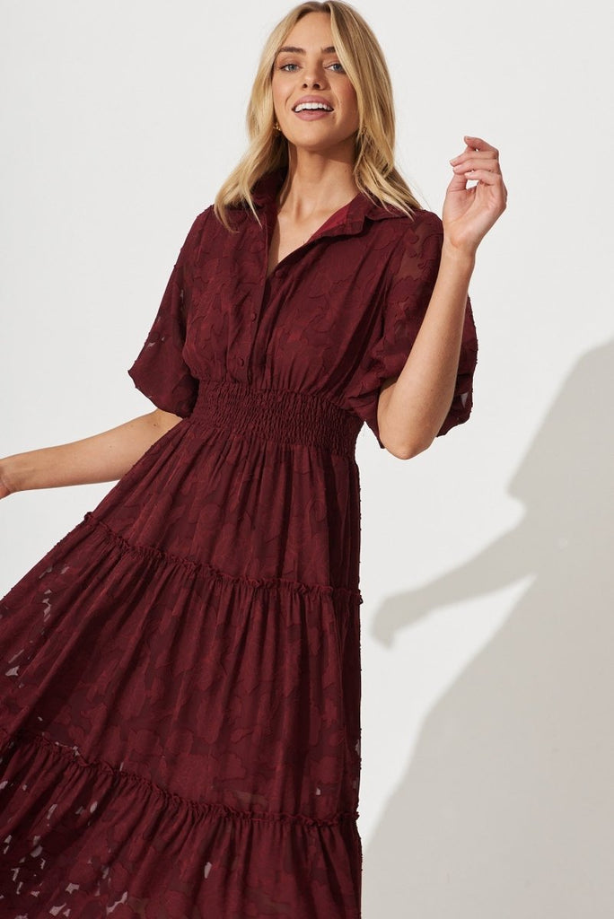 Brittney Midi Dress In Wine Burnout Chiffon - St Frock (Dev)