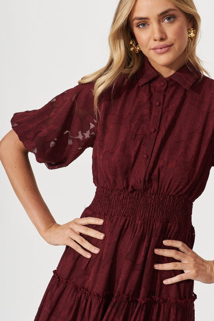 Brittney Midi Dress In Wine Burnout Chiffon - St Frock (Dev)