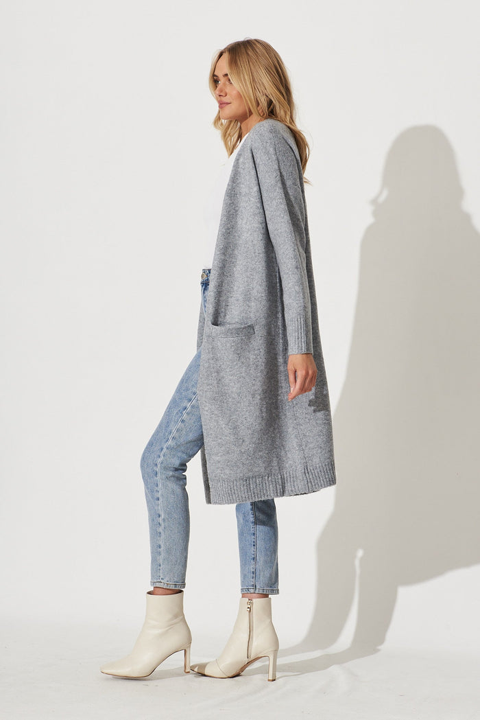 Medina Knit Cardigan In Grey Wool Blend - side