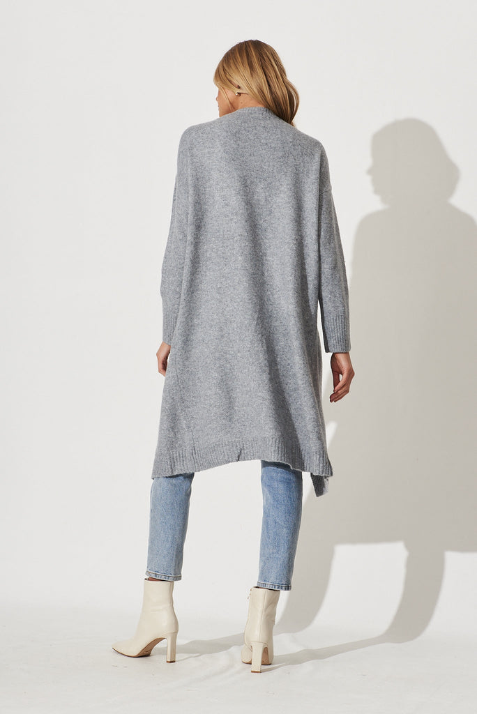 Medina Knit Cardigan In Grey Wool Blend - back