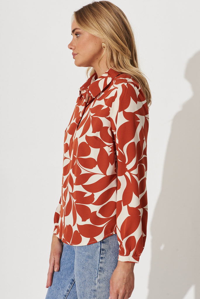 Zurich Top In Cream With Rust Leaf Print - side