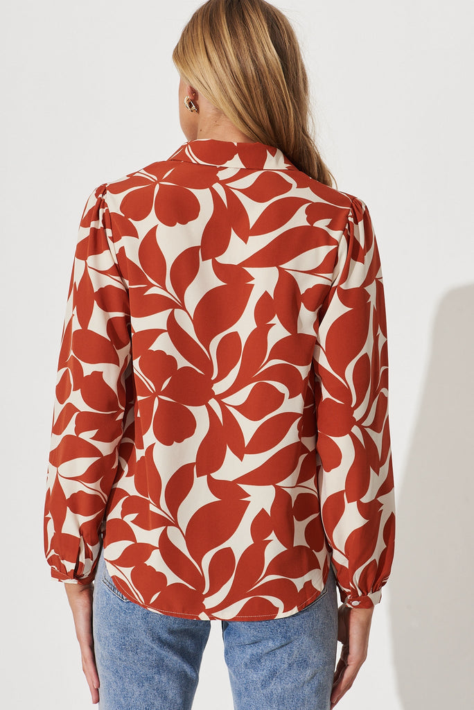 Zurich Top In Cream With Rust Leaf Print - back