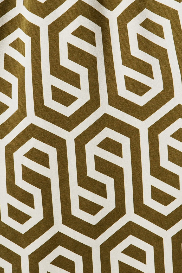 Tobago Midi Dress In Cream With Khaki Geometric Print - fabric