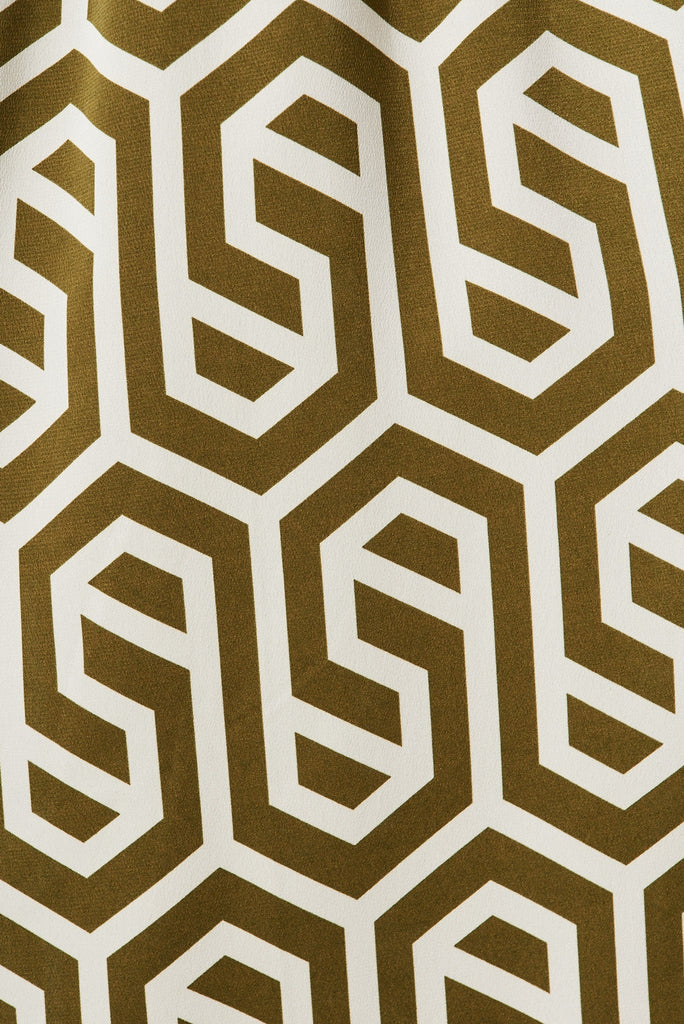 Tobago Midi Dress In Cream With Khaki Geometric Print - fabric