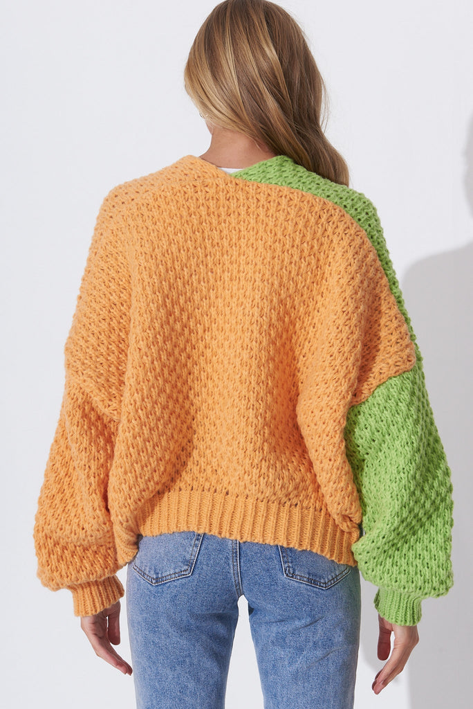 Sewell Knit Cardigan In Tangerine Multi Colour Block Wool Blend - back
