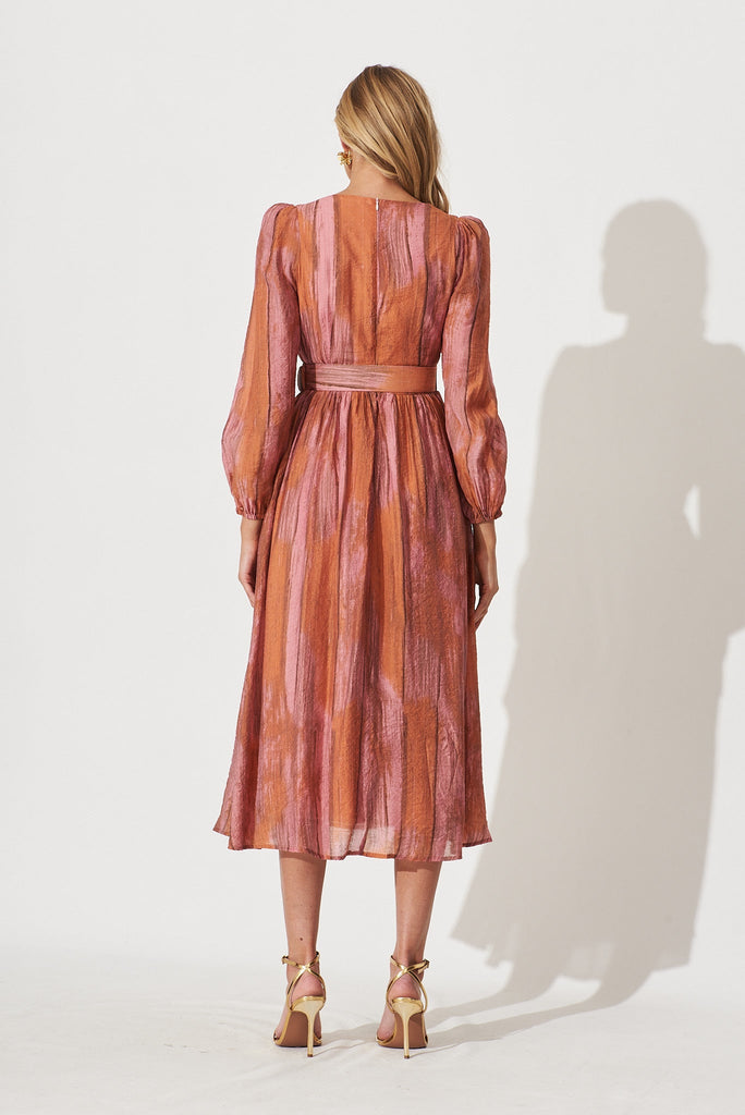 Vichy Midi Dress In Pink With Rust Print - back
